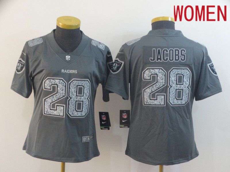 Women Oakland Raiders 28 Jacobs Nike Teams Gray Fashion Static Limited NFL Jerseys